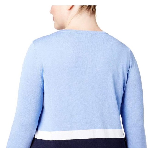 Karen Scott Women's Blue Plus Size Color Blocked Cardigan 3X Spring Lightweight - Picture 2 of 13